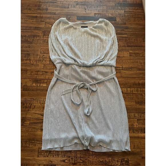 Enfocus Studio Dresses & Skirts - En Focus Petite Silver Metallic Plisse‎ Belted Party Cocktail Dress Size 14P